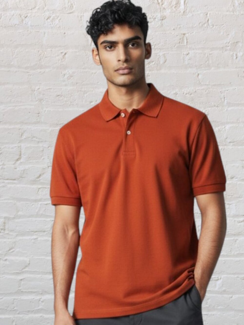 DOCKERS -- Man's Polo Shirt, Solid Orange, Button Collar, Extra Extra Large